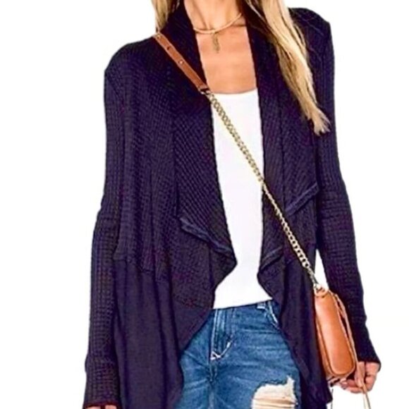Velvet by Graham & Spencer Bertha Waffle Knit Waterfall Cardigan Navy Size Small - Picture 1 of 9